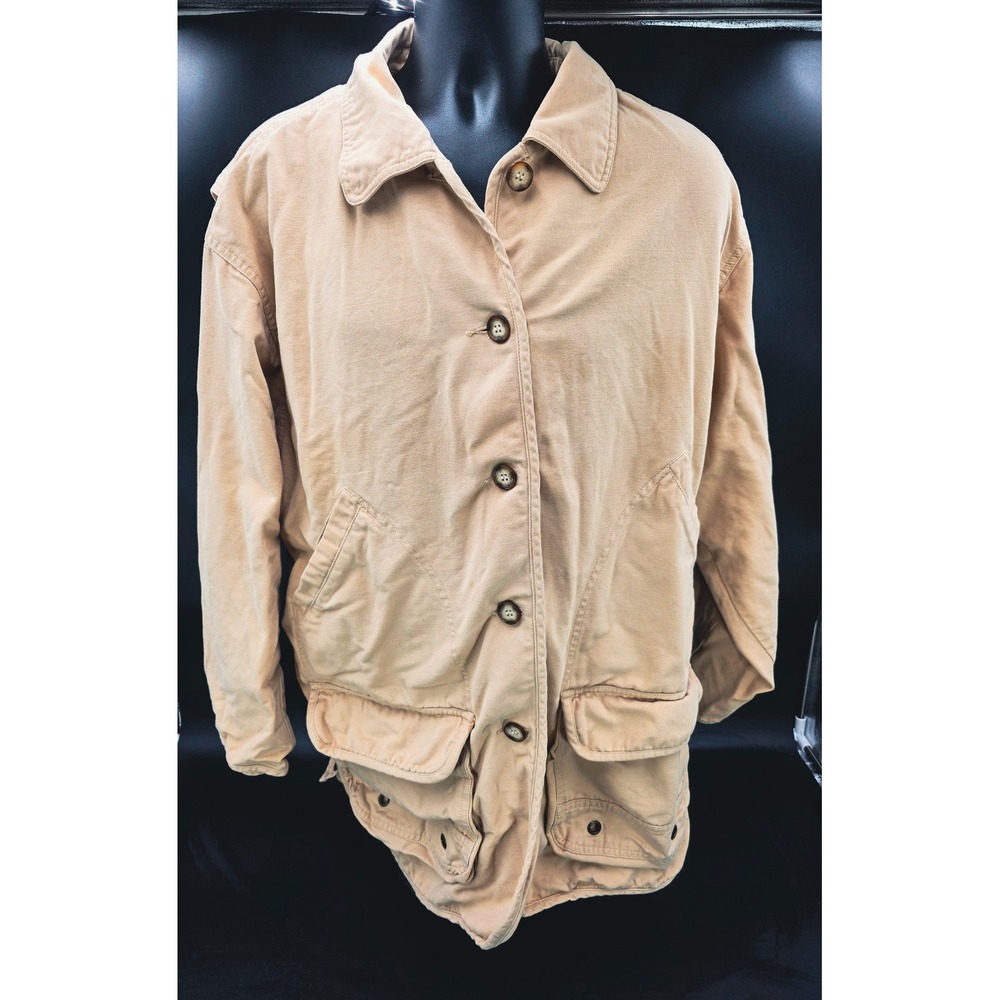 Eddie Bauer Womens Button Down Utility Jacket Beige L/G Large Cotton